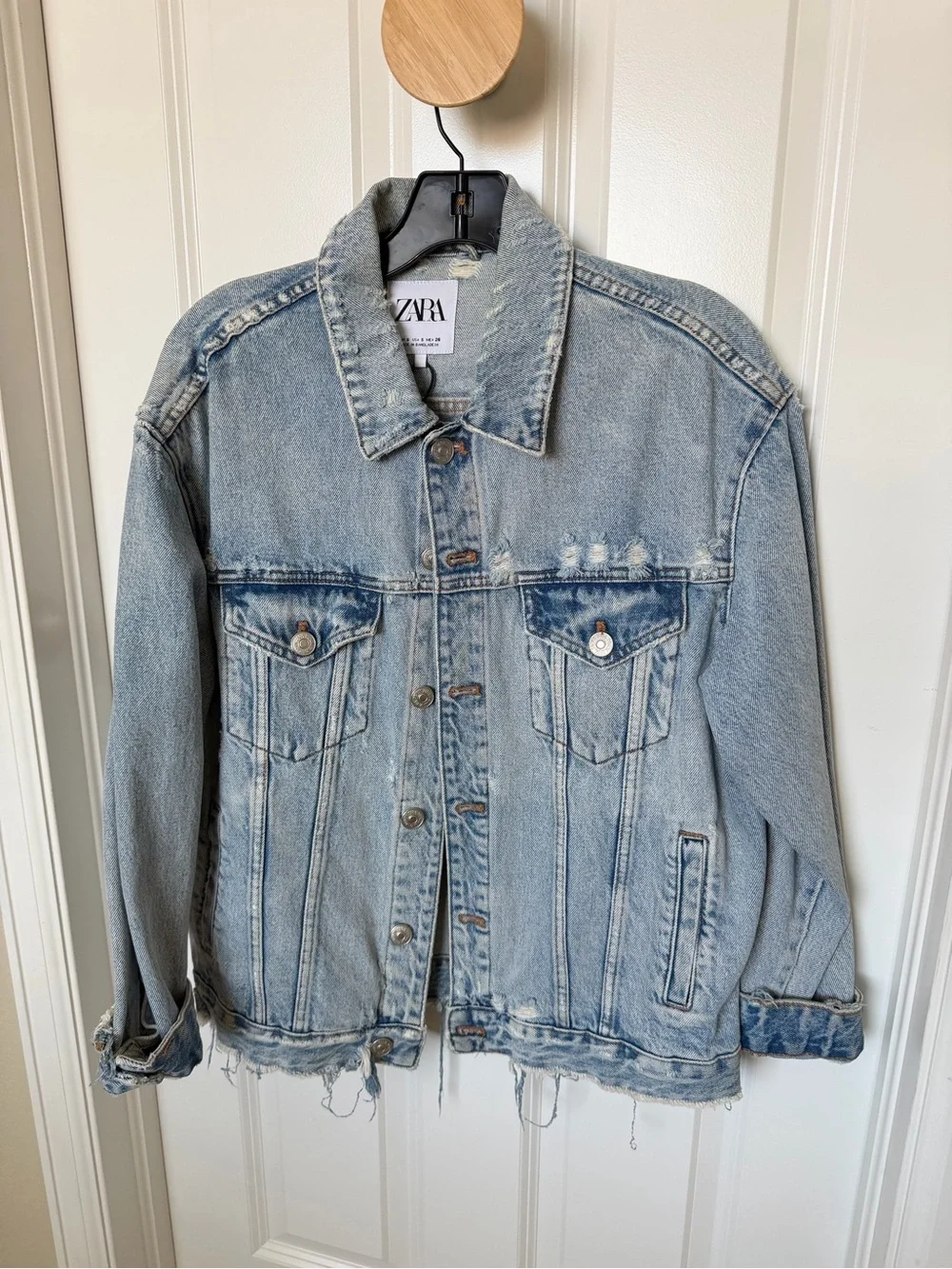 ZARA Light Blue Distressed Denim Jacket - Men's size S